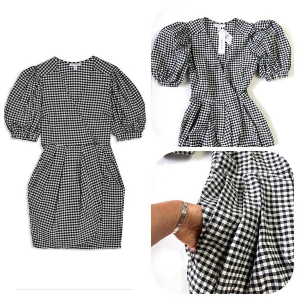 Topshop 9–9 Gingham Tulip Puffy Sleeves Dress Size 2 - Picture 3 of 4